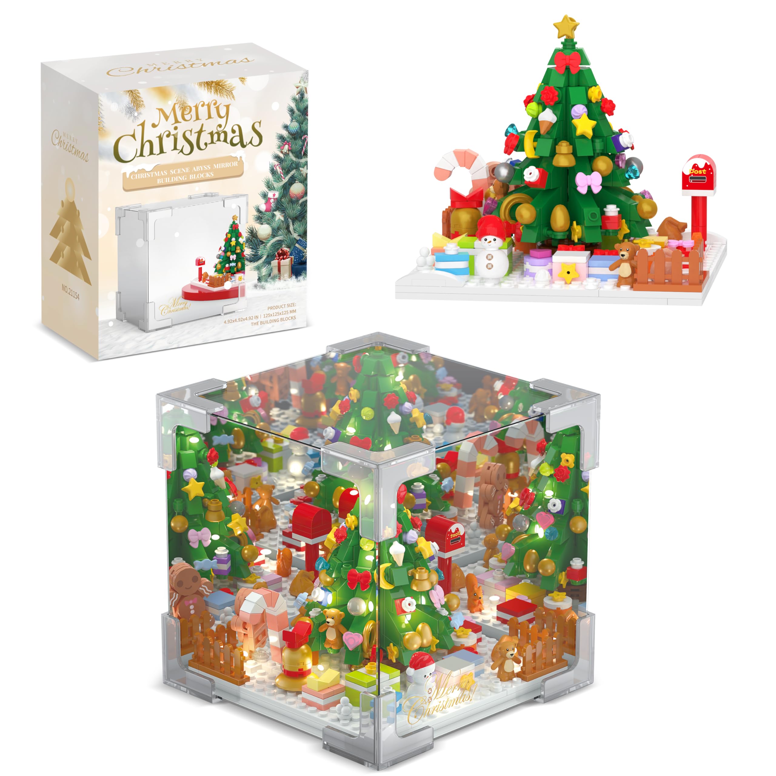 Wowok Christmas Tree Building Blocks Set, LED Infinity Mirror Cube
